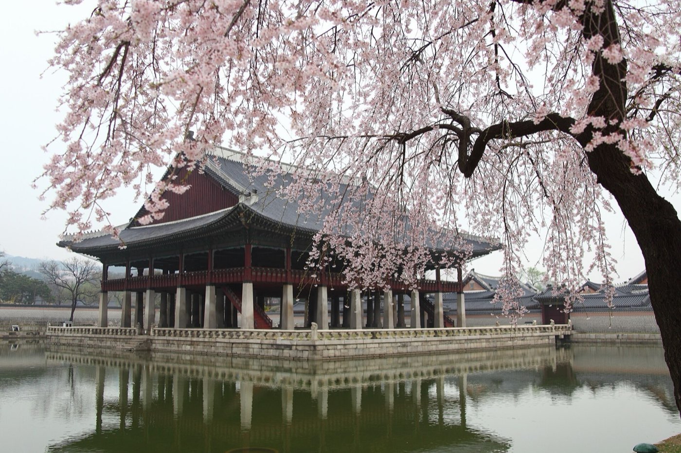 Gyeonghoeru pavilion at Gyeongbokgung Palace reflected in its pond