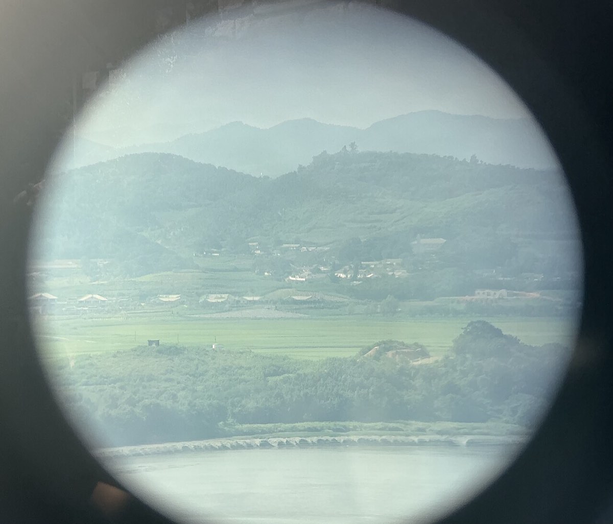 A house in North Korea seen through a telescope at the Odusan Unification Observatory.