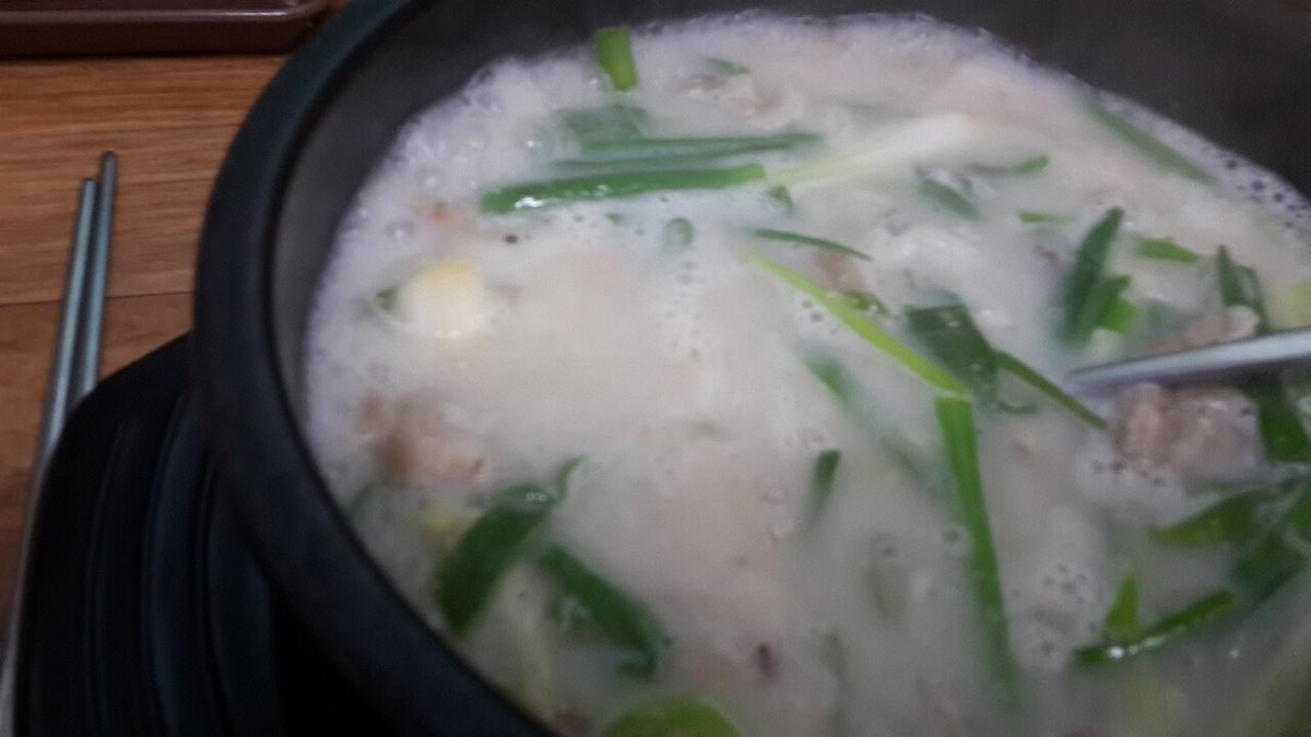 A bowl of sundae gukbap, the soup-and-rice dish a gukbapjip serves one bowl per diner.