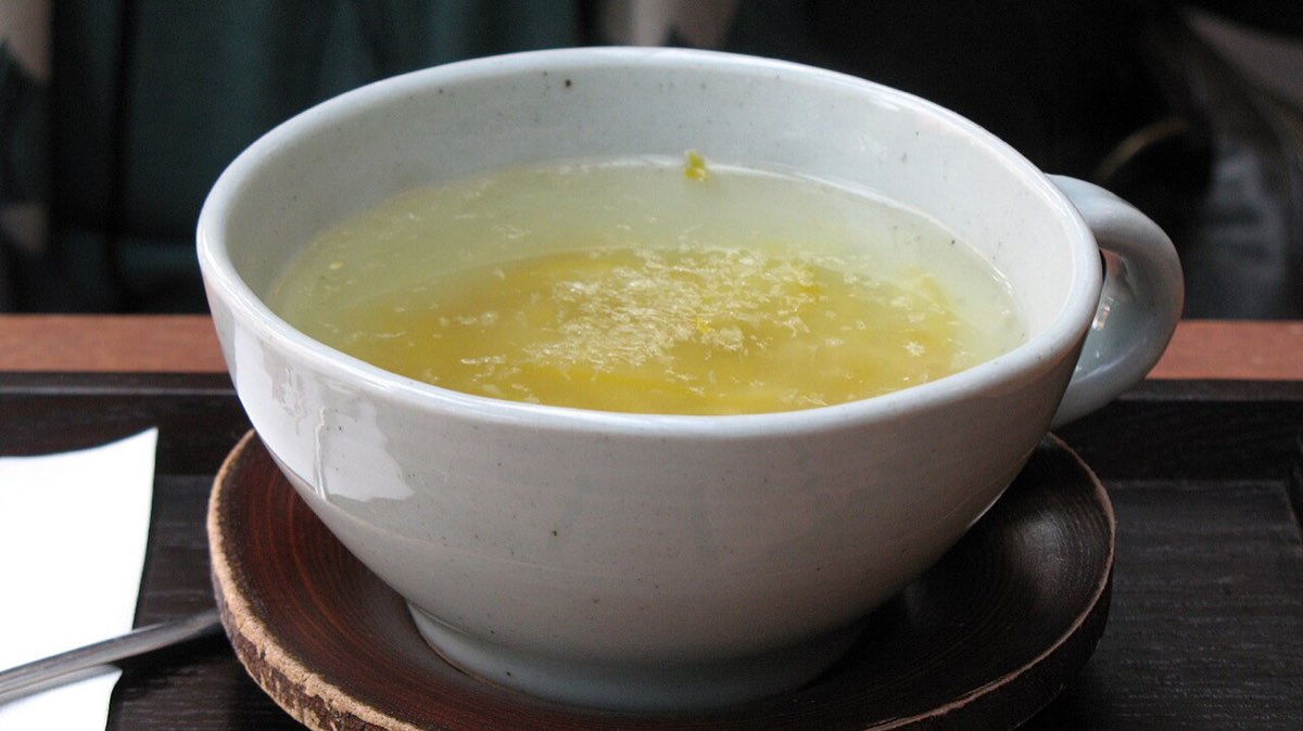 A cup of yuja-cha, hot citron tea, served at a cafe in Seoul.