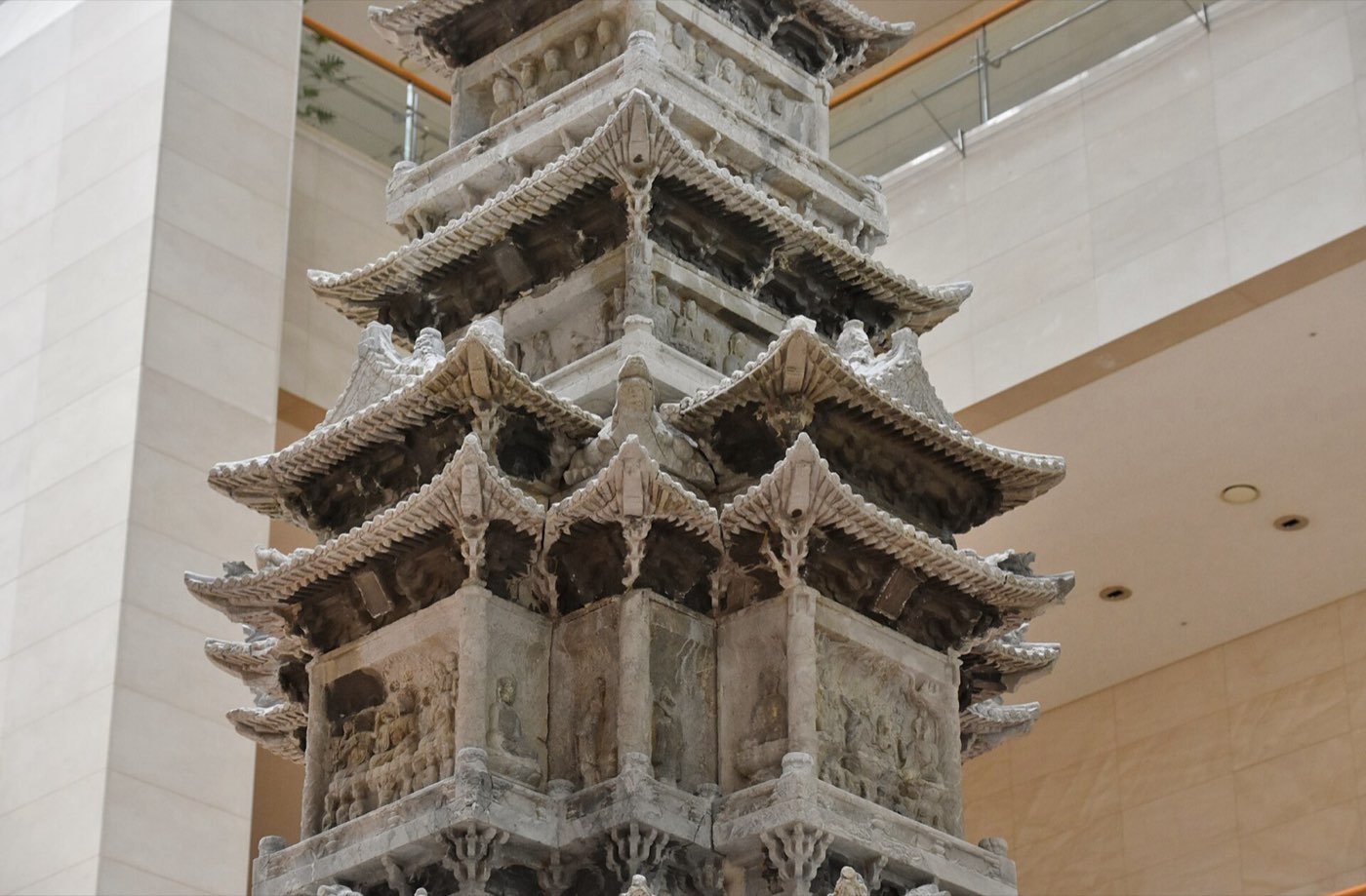 The ten-story marble pagoda from Gyeongcheonsa Temple inside the National Museum of Korea