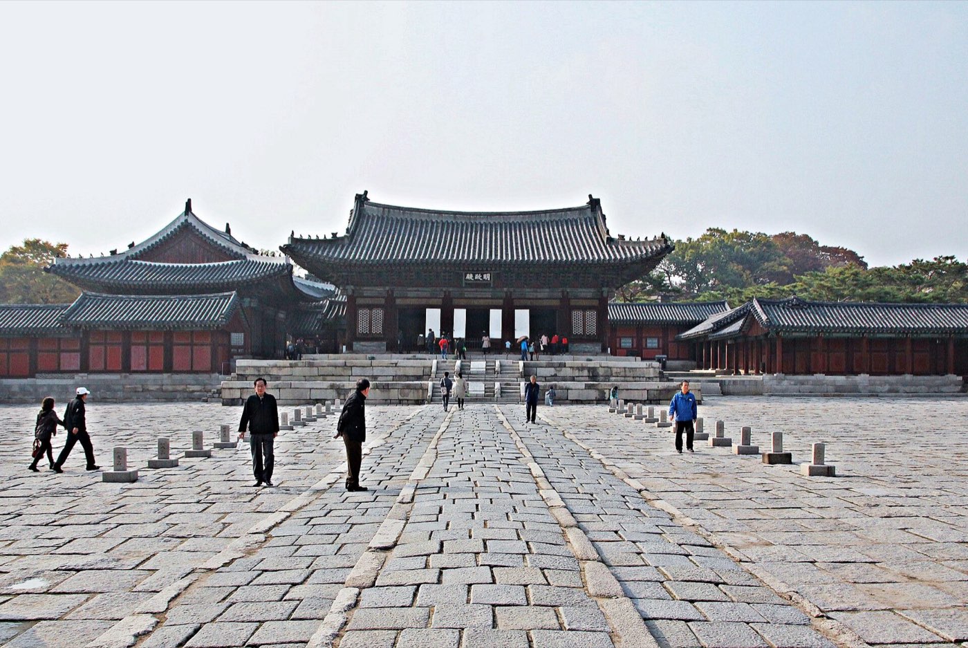Myeongjeongjeon, the main hall of Changgyeonggung Palace, across its stone courtyard